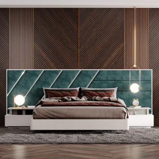 Cama estofada com lacado branco