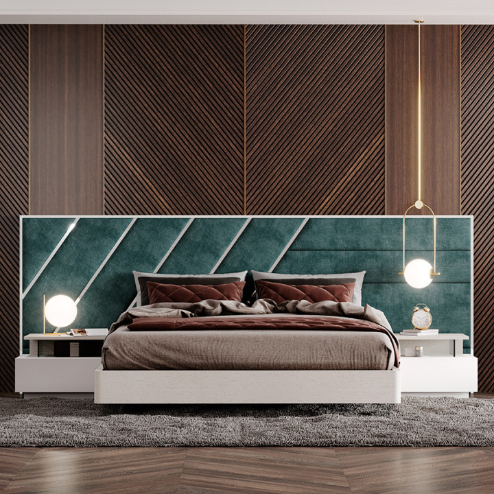 Cama estofada com lacado branco