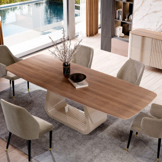 Mesa extensível em nogueira com pé lacado 0107
