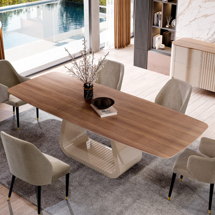 Mesa extensível em nogueira com pé lacado 0107