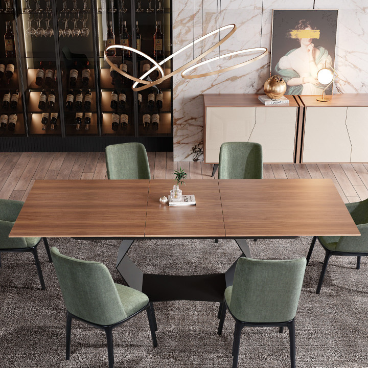 Mesa extensível em nogueira com pé preto hexagonal