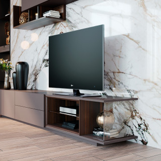 Base tv lacada 6005 com nicho em eucalipto fumé