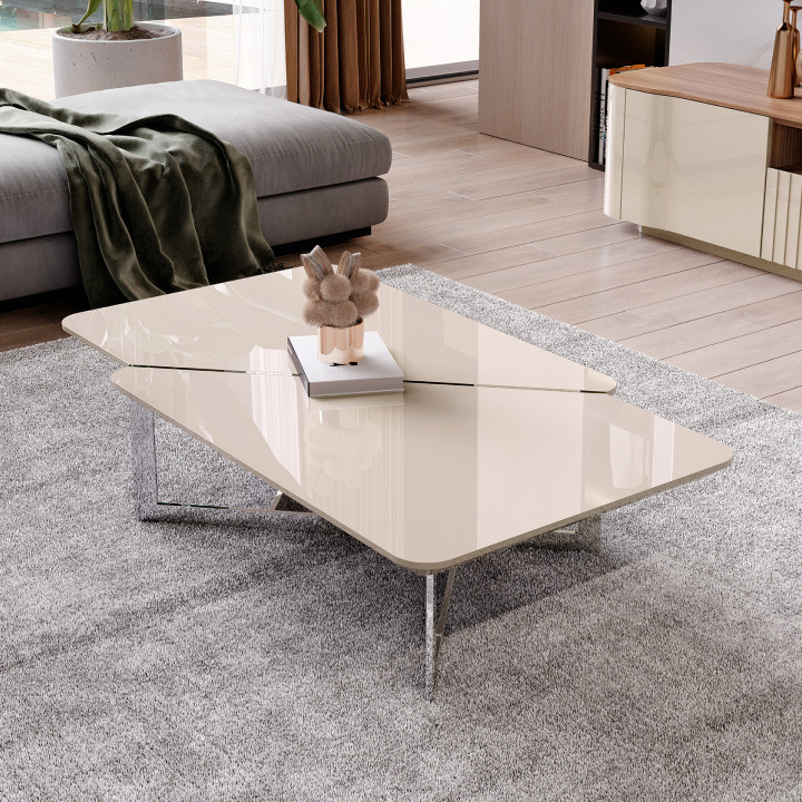 Mesa de centro lacada com tampo em nogueira