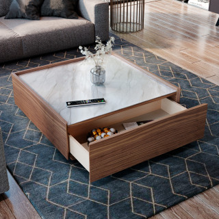Mesa de centro nogueira com tampo cerâmico