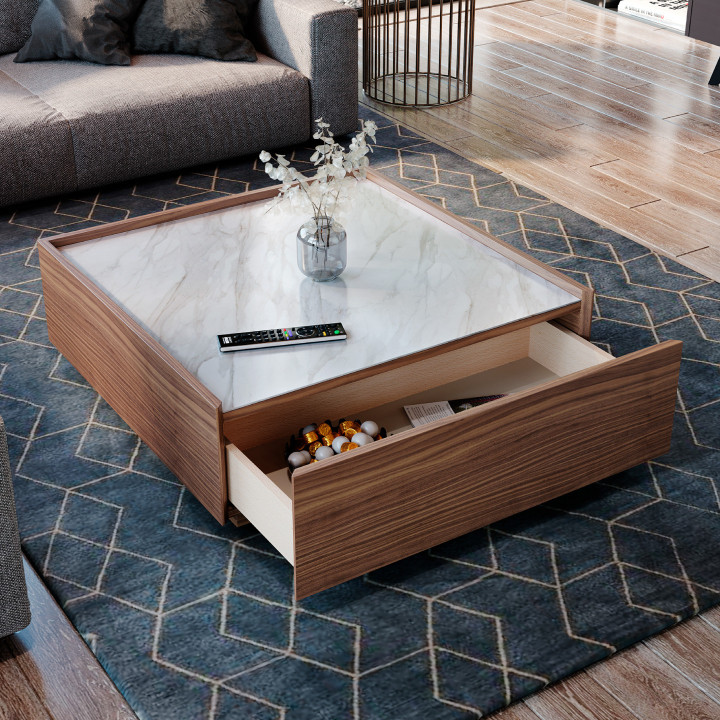 Mesa de centro nogueira com tampo cerâmico